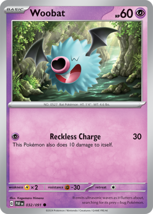 Pokémon TCG Woobat – PAF 032/091 Common Reverse Holofoil – EN
