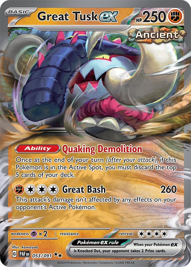 Pokémon TCG Great Tusk ex – PAF 053/091 Double Rare Holo – EN