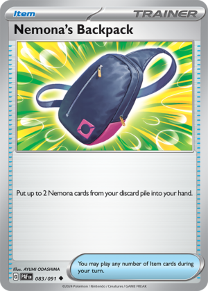 Pokémon TCG Nemona's Backpack – PAF 083/091 Uncommon Reverse Holofoil – EN