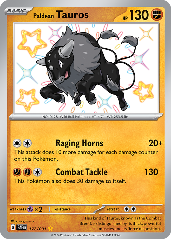 Pokémon TCG Paldean Tauros – PAF 172/091 Shiny Rare Holo – EN
