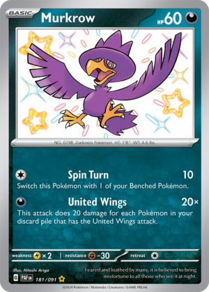 Pokémon TCG Murkrow – PAF 181/091 Shiny Rare Holo – EN