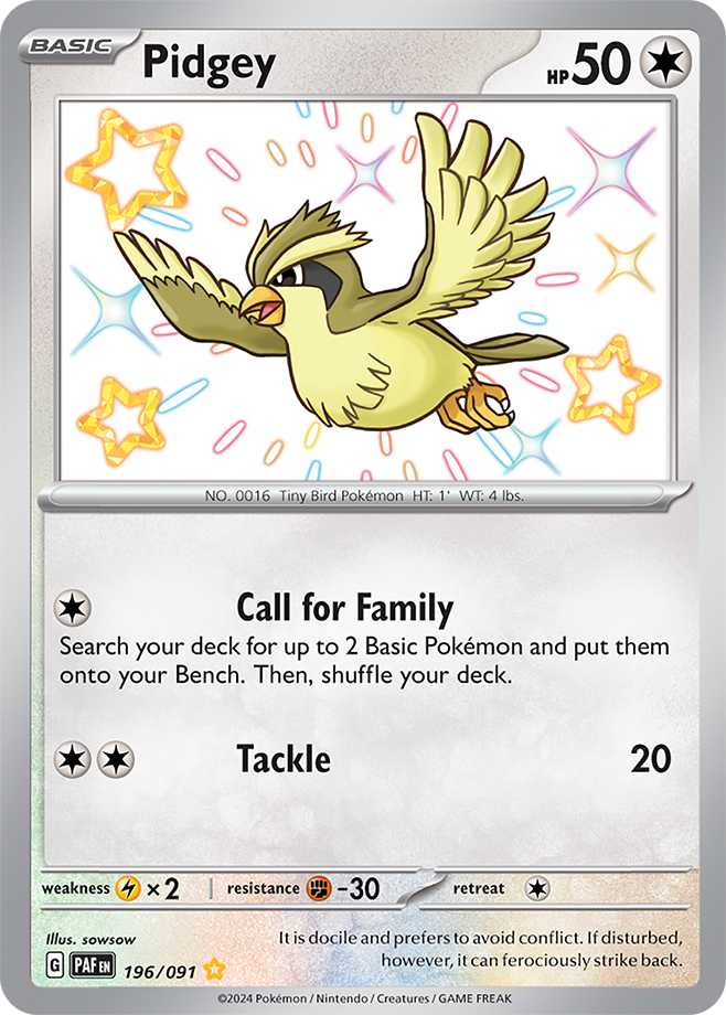 Pokémon TCG Pidgey – PAF 196/091 Shiny Rare Holo – EN