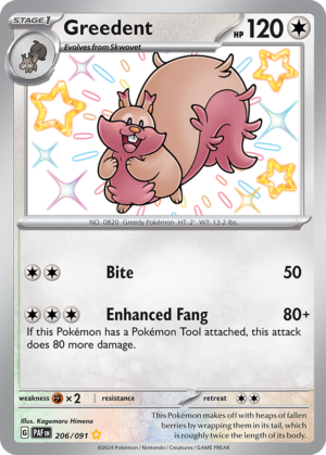 Pokémon TCG Greedent – PAF 206/091 Shiny Rare Holo – EN