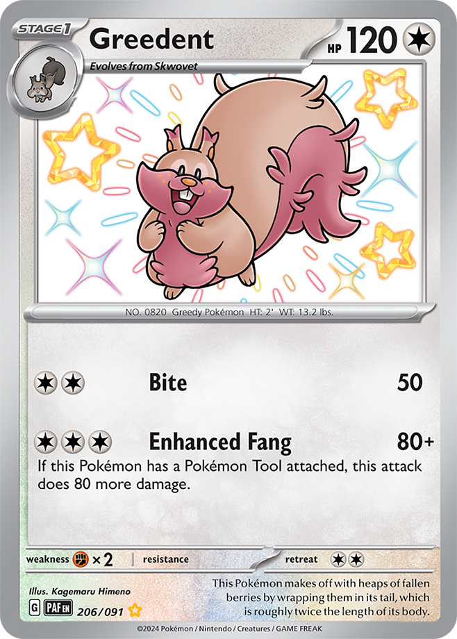 Pokémon TCG Greedent – PAF 206/091 Shiny Rare Holo – EN