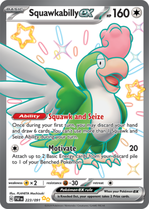 Pokémon TCG Squawkabilly ex – PAF 223/091 Shiny Ultra Rare Holo – EN