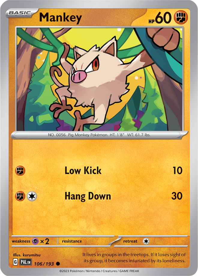 Pokémon TCG Mankey – PAL 106/193 Common Reverse Holofoil – EN