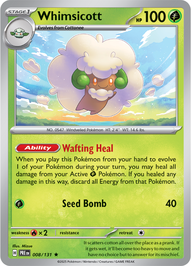 Pokémon TCG Whimsicott – PRE 008/131 Rare Reverse Holofoil – EN