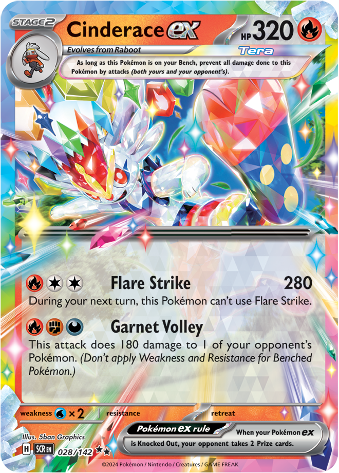 Pokémon TCG Cinderace ex – SCR 028/142 Double Rare Holo – EN