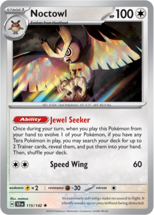 Pokémon TCG Noctowl – SCR 115/142 Rare Reverse Holofoil – EN