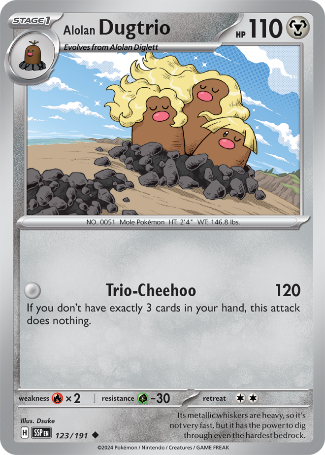 Pokémon TCG Alolan Dugtrio – SSP 123/191 Uncommon Reverse Holofoil – EN
