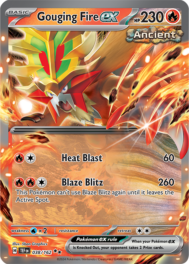 Pokémon TCG Gouging Fire ex – TEF 038/162 Double Rare Holo – EN