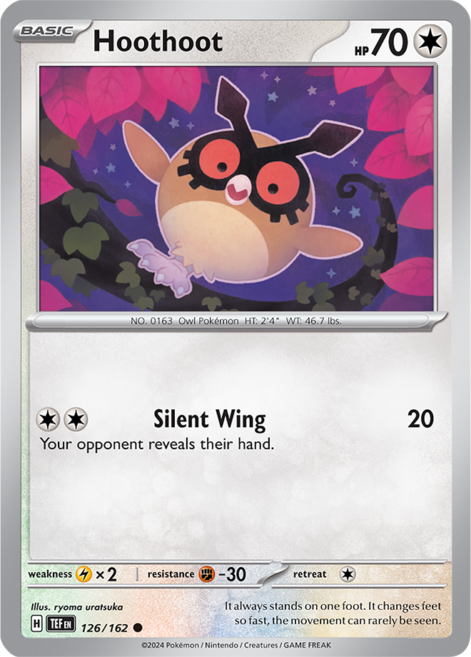 Pokémon TCG Hoothoot – TEF 126/162 Common Reverse Holofoil – EN