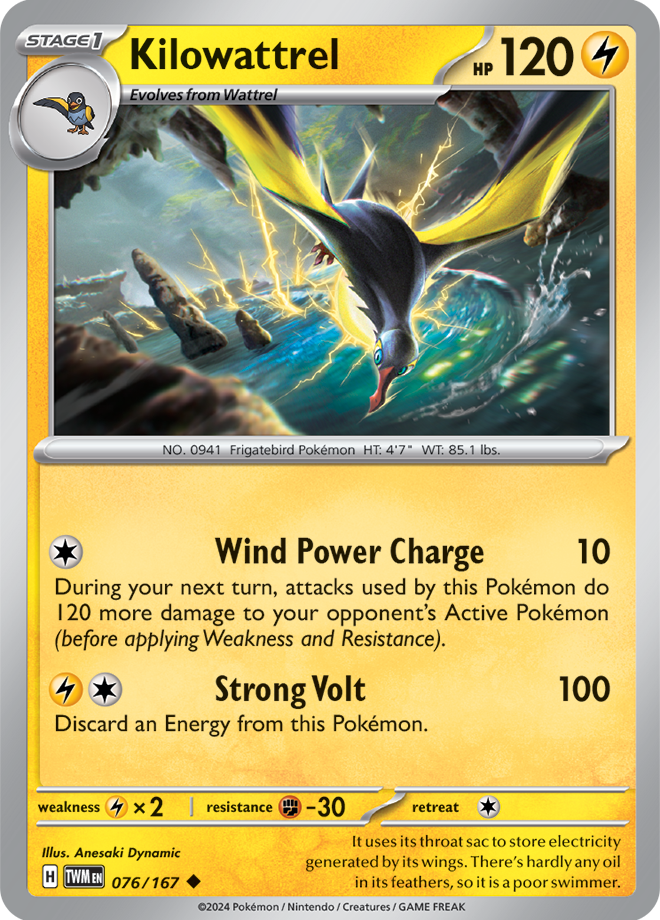 Pokémon TCG Kilowattrel – TWM 076/167 Uncommon Regular – EN
