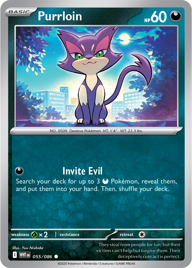 Pokémon TCG Purrloin – WHT 055/086 Common Reverse Holofoil – EN