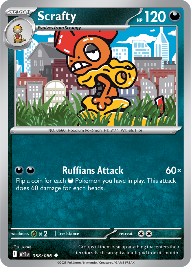 Pokémon TCG Scrafty – WHT 058/086 Uncommon Regular – EN
