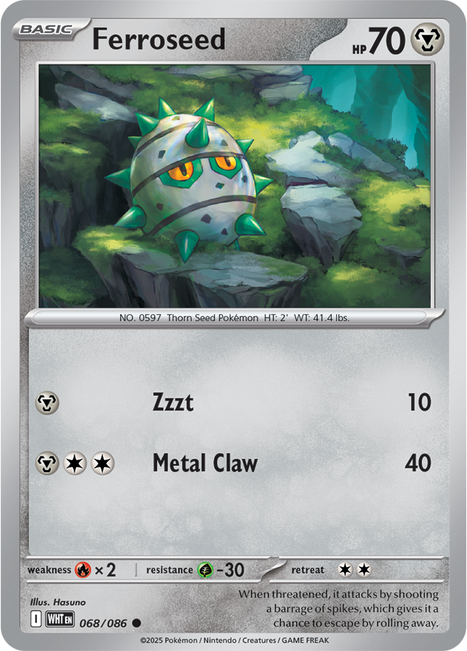 Pokémon TCG Ferroseed – WHT 068/086 Common Reverse Holofoil – EN